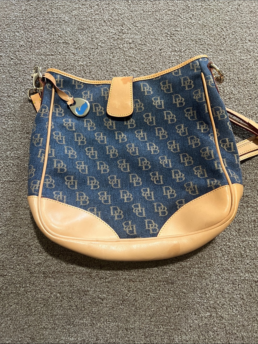 Dooney & Bourke Navy and Tan Signature Hobo Shoulder Bag